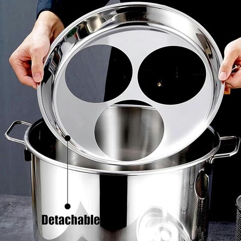 Stainless Steel Pasta Cooker Pot with Colander Set - 2/3/4 Holes, Lid, Suitable for Gas & Induction Stoves, Commercial Soup Pot in Kuwait