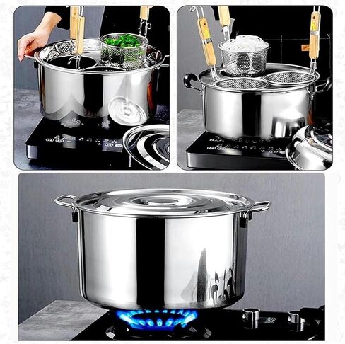 Stainless Steel Pasta Cooker Pot with Colander Set - 2/3/4 Holes, Lid, Suitable for Gas & Induction Stoves, Commercial Soup Pot in Kuwait