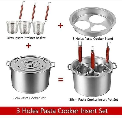 Commercial Stainless Steel Pasta Cooker Set with Dividers, 3/5/6 Mesh Filter Baskets, Strainer, Stock Pot, Ideal for Noodles, Pasta, Dumplings, Soups, Compatible with All Cooktops in Kuwait