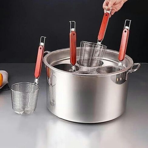 Commercial Stainless Steel Pasta Cooker Set with Dividers, 3/5/6 Mesh Filter Baskets, Strainer, Stock Pot, Ideal for Noodles, Pasta, Dumplings, Soups, Compatible with All Cooktops in Kuwait