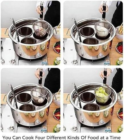 Commercial Stainless Steel Pasta Cooker Set with Dividers, 3/5/6 Mesh Filter Baskets, Strainer, Stock Pot, Ideal for Noodles, Pasta, Dumplings, Soups, Compatible with All Cooktops in Kuwait