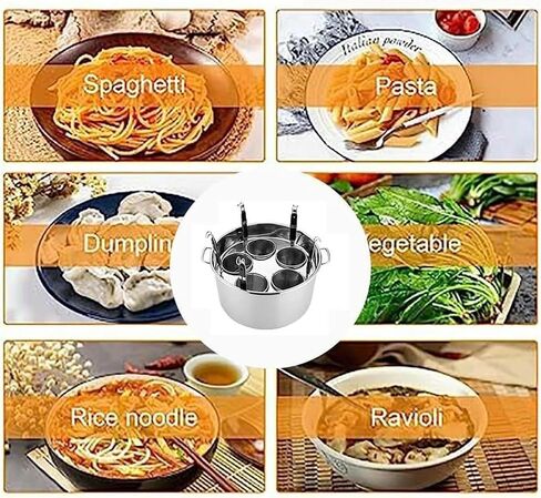 Commercial Stainless Steel Pasta Cooker Set with Dividers, 3/5/6 Mesh Filter Baskets, Strainer, Stock Pot, Ideal for Noodles, Pasta, Dumplings, Soups, Compatible with All Cooktops in Kuwait