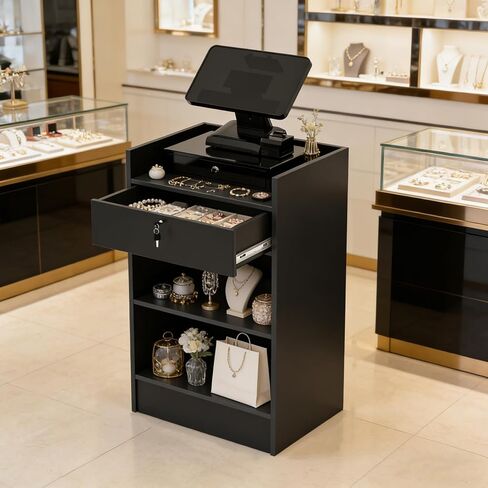 24 "W * 18" D * 38 "H - Stand Cash Record ， Cash Wrap Check Desk Counter Stand With Drawer & 2 Tiers Storage للكنيسة ، متجر البيع بالتجزئة ، النقاش ، مركز التسوق (الأبيض) in Kuwait