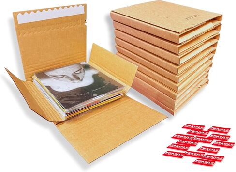 Vinyl Record Shipping Boxes with Fragile Stickers, LP Mailers 12 inch, Vinyl Record Mailer Hold 1-8 Records, LP Shipping Box 10-Pack, Record Album Mailers. in Saudi Arabia