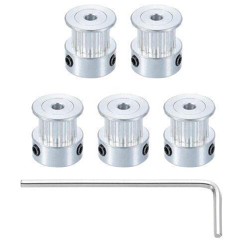 uxcell 5 Pcs Aluminum 16 Teeth 3mm Bore 6mm Width Timing Belt Pulley Wheel Idler Pulley Synchronous Wheels Gear Part with Wrench for 3D Printer, Silver in Saudi Arabia