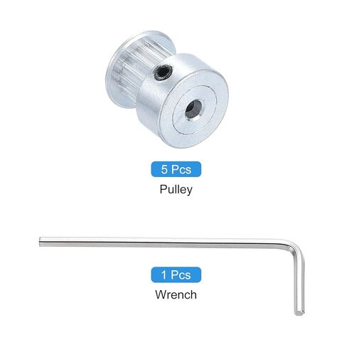uxcell 5 Pcs Aluminum 16 Teeth 3mm Bore 6mm Width Timing Belt Pulley Wheel Idler Pulley Synchronous Wheels Gear Part with Wrench for 3D Printer, Silver in Saudi Arabia