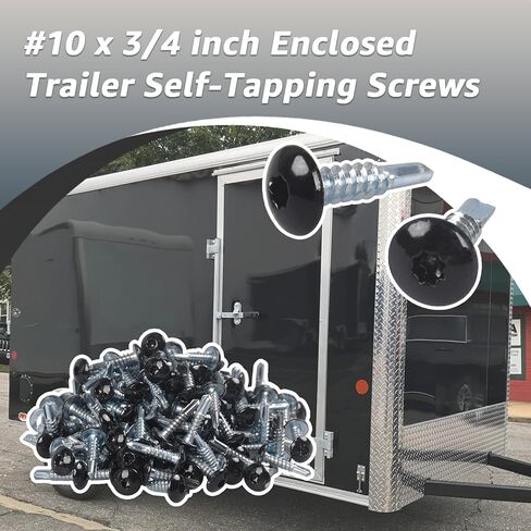 Zinc Coated Self Tapping Sheet Metal Screws for Cargo Hauler & Enclosed Trailer Exterior - 200 Pcs #10 x 3/4 Inch Enclosed Trailer Screws with Truss Head,Black in Kuwait