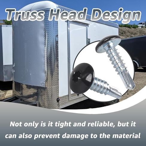 Zinc Coated Self Tapping Sheet Metal Screws for Cargo Hauler & Enclosed Trailer Exterior - 200 Pcs #10 x 3/4 Inch Enclosed Trailer Screws with Truss Head,Black in Kuwait