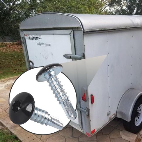 Zinc Coated Self Tapping Sheet Metal Screws for Cargo Hauler & Enclosed Trailer Exterior - 200 Pcs #10 x 3/4 Inch Enclosed Trailer Screws with Truss Head,Black in Kuwait