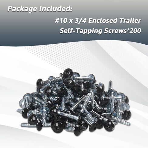 Zinc Coated Self Tapping Sheet Metal Screws for Cargo Hauler & Enclosed Trailer Exterior - 200 Pcs #10 x 3/4 Inch Enclosed Trailer Screws with Truss Head,Black in Kuwait