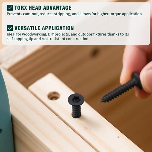 #6 x 1 Flat Torx Head Sheet Metal Screws 100-pack, 304 Stainless Steel 18-8, Black Coated Countersunk Head Self Tapping Wood Screws, Torx Bit Included in Saudi Arabia