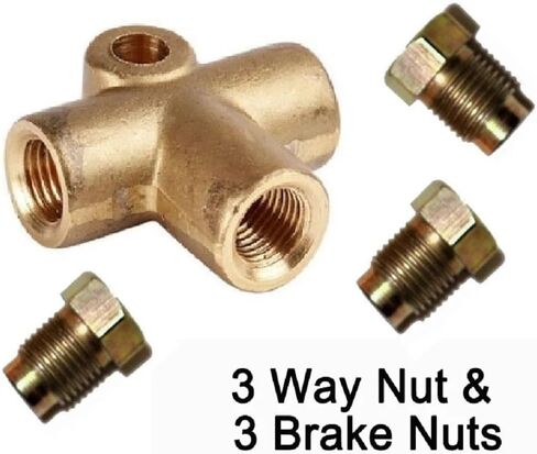 1pc Copper 3 Way T Piece Brake Pipe Connector With 3 x M10 Male Short Nut for 3/16" Pipe Car Brake Hoses in Saudi Arabia
