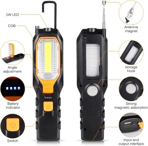 Rechargeable COB Work Light USB Adjustable LED Work Lamp with Magnetic Hook for Repair in Saudi Arabia