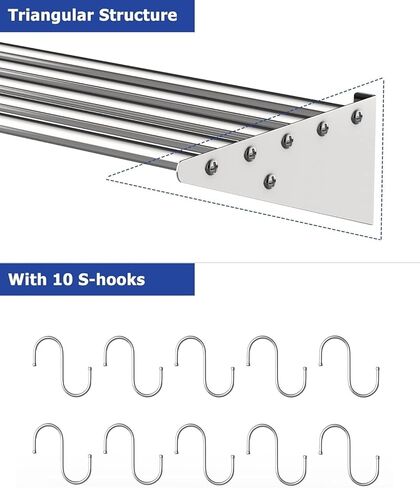 Floating Shelves for Wall, NSF Commercial Wall Shelf, 12" x 48" Shelf Pot Rack with Backsplash & 10 Hooks, Stainless Steel Floating Shelves, for Hanging Pots, Pans, Cookware in Kuwait