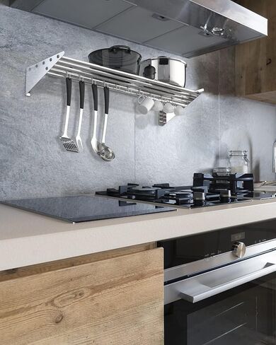 Floating Shelves for Wall, NSF Commercial Wall Shelf, 12" x 48" Shelf Pot Rack with Backsplash & 10 Hooks, Stainless Steel Floating Shelves, for Hanging Pots, Pans, Cookware in Kuwait