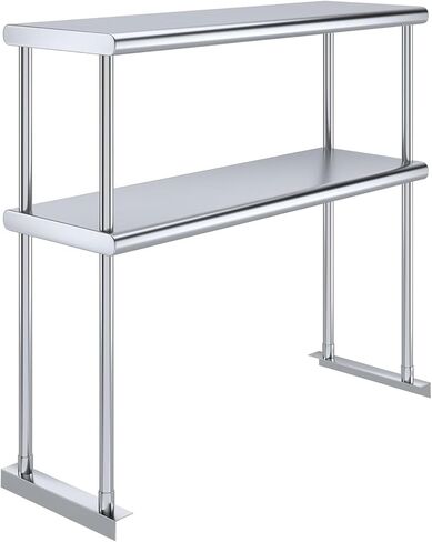 رف علوي مزدوج من الفولاذ المقاوم للصدأ KPS لطاولة العمل الإعدادية مقاس 36 بوصة | 12 بوصة × 36 بوصة معتمد من NSF | رف علوي بطبقتين مع رف سفلي قابل للتعديل - حل تخزين المطبخ التجاري in Kuwait