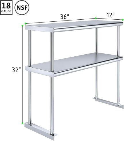 رف علوي مزدوج من الفولاذ المقاوم للصدأ KPS لطاولة العمل الإعدادية مقاس 36 بوصة | 12 بوصة × 36 بوصة معتمد من NSF | رف علوي بطبقتين مع رف سفلي قابل للتعديل - حل تخزين المطبخ التجاري in Kuwait