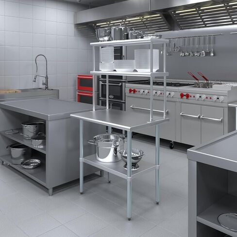 رف علوي مزدوج من الفولاذ المقاوم للصدأ KPS لطاولة العمل الإعدادية مقاس 36 بوصة | 12 بوصة × 36 بوصة معتمد من NSF | رف علوي بطبقتين مع رف سفلي قابل للتعديل - حل تخزين المطبخ التجاري in Kuwait
