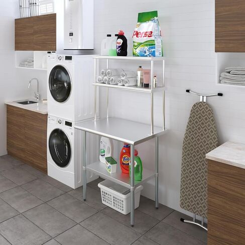 رف علوي مزدوج من الفولاذ المقاوم للصدأ KPS لطاولة العمل الإعدادية مقاس 36 بوصة | 12 بوصة × 36 بوصة معتمد من NSF | رف علوي بطبقتين مع رف سفلي قابل للتعديل - حل تخزين المطبخ التجاري in Kuwait