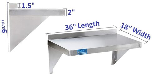 AmGood 18" Width x 36" Length | Stainless Steel Wall Shelf | Square Edge | Metal Shelving | Heavy Duty | Commercial Grade | Wall Mount | NSF Certified in Kuwait