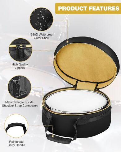 حافظة طبلة سنير مقاس 14 بوصة × 5.5 بوصة/14 بوصة × 6.5 بوصة - بطانة مقاومة للصدمات بسمك 15 مم، نسيج مقاوم للماء، مقبض معزز وحزام كتف، حقيبة طبلة احترافية للسفر ونقل الحفلة والتخزين طويل الأمد in Kuwait