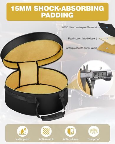 حافظة طبلة سنير مقاس 14 بوصة × 5.5 بوصة/14 بوصة × 6.5 بوصة - بطانة مقاومة للصدمات بسمك 15 مم، نسيج مقاوم للماء، مقبض معزز وحزام كتف، حقيبة طبلة احترافية للسفر ونقل الحفلة والتخزين طويل الأمد in Kuwait