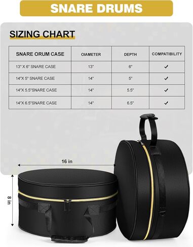 حافظة طبلة سنير مقاس 14 بوصة × 5.5 بوصة/14 بوصة × 6.5 بوصة - بطانة مقاومة للصدمات بسمك 15 مم، نسيج مقاوم للماء، مقبض معزز وحزام كتف، حقيبة طبلة احترافية للسفر ونقل الحفلة والتخزين طويل الأمد in Kuwait