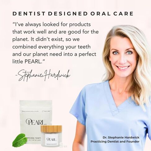 Pearl Starter Kit with White Sea Glass Jar + Fluoride Mint Toothpaste Tablets | Natural Whitening | Sensitivity Relief | Dentist Developed | TSA Approved | Plastic-Free | 62 Tablets | Refill Pouch in Kuwait