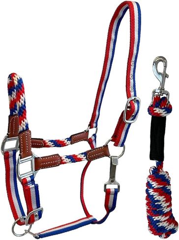 Red, White and Blue Nylon Halter with Leather Accents with 8' Lead (Pony) in Kuwait