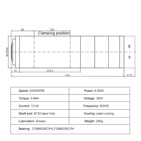 ATC Spindle 6.5KW AC380V Water Cooling D120mm BT30 Tool Holder in Saudi Arabia