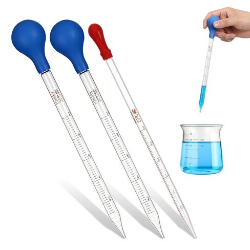 TIESOME Glass Pipette, 3 Pcs Graduated Glasses Liquid Dropper with Cleaning Brush, Lab Glass Transfer Pipette for Essential Oils, Eye Drops & Liquid Transfer, Blue & Red (3pcs: 10ml Blue, 3ml Red) in Saudi Arabia