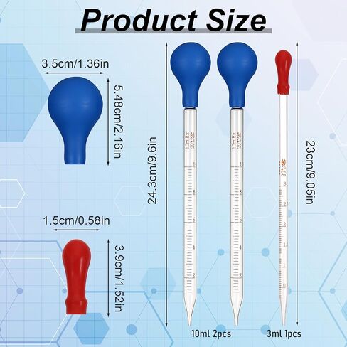TIESOME Glass Pipette, 3 Pcs Graduated Glasses Liquid Dropper with Cleaning Brush, Lab Glass Transfer Pipette for Essential Oils, Eye Drops & Liquid Transfer, Blue & Red (3pcs: 10ml Blue, 3ml Red) in Saudi Arabia