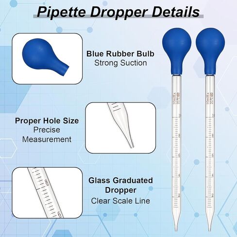TIESOME Glass Pipette, 3 Pcs Graduated Glasses Liquid Dropper with Cleaning Brush, Lab Glass Transfer Pipette for Essential Oils, Eye Drops & Liquid Transfer, Blue & Red (3pcs: 10ml Blue, 3ml Red) in Saudi Arabia
