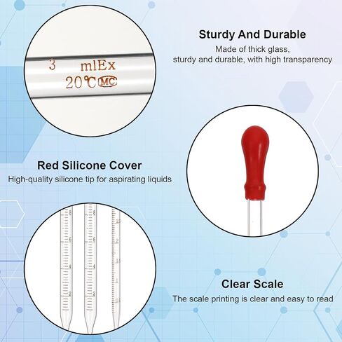TIESOME Glass Pipette, 3 Pcs Graduated Glasses Liquid Dropper with Cleaning Brush, Lab Glass Transfer Pipette for Essential Oils, Eye Drops & Liquid Transfer, Blue & Red (3pcs: 10ml Blue, 3ml Red) in Saudi Arabia
