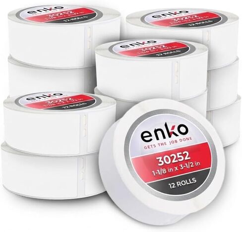 enKo Compatible for Dymo 30252 Labels (1-1/8" x 3-1/2") - Label for Dymo Labelwriter 450 Turbo Printer and 4XL - Blank White Direct Thermal Address, Shipping & Barcode Labels (12 Rolls | 4,200 Labels) in Saudi Arabia