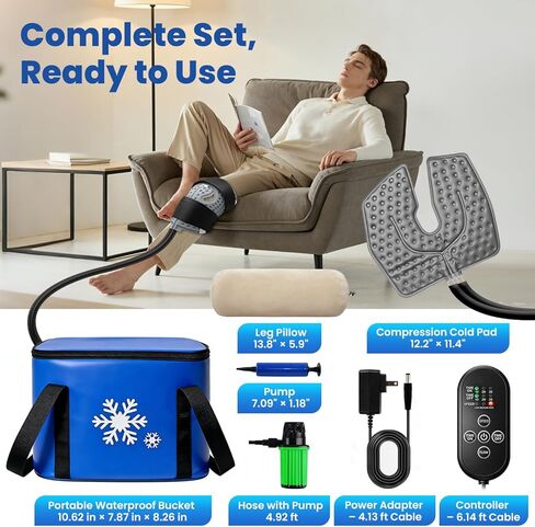 Ice Machine for Knee After Surgery with Inflatable Leg Elevation Pillow, Portable Cold Therapy Machine with Timer & Compression Pad for Hip and Knee Replacement Recovery in Saudi Arabia