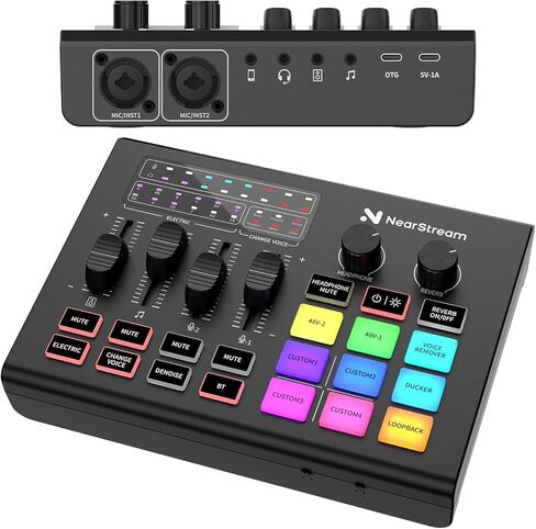 NearStream Gaming Audio Mixer & USB Audio Interface, Pro Mic Preamp, Dual XLR/6.35mm Inputs, 48V Phantom Power, RGB, Voice Changer, Sound Pads, Loopback for Podcast, Streaming & Music (AMIX20U) in Saudi Arabia