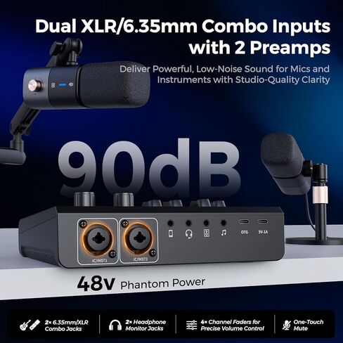 NearStream Gaming Audio Mixer & USB Audio Interface, Pro Mic Preamp, Dual XLR/6.35mm Inputs, 48V Phantom Power, RGB, Voice Changer, Sound Pads, Loopback for Podcast, Streaming & Music (AMIX20U) in Saudi Arabia