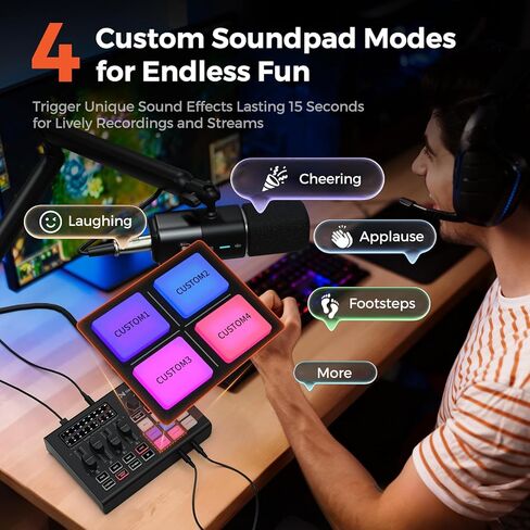NearStream Gaming Audio Mixer & USB Audio Interface, Pro Mic Preamp, Dual XLR/6.35mm Inputs, 48V Phantom Power, RGB, Voice Changer, Sound Pads, Loopback for Podcast, Streaming & Music (AMIX20U) in Saudi Arabia
