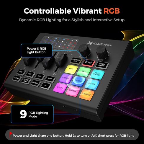 NearStream Gaming Audio Mixer & USB Audio Interface, Pro Mic Preamp, Dual XLR/6.35mm Inputs, 48V Phantom Power, RGB, Voice Changer, Sound Pads, Loopback for Podcast, Streaming & Music (AMIX20U) in Saudi Arabia