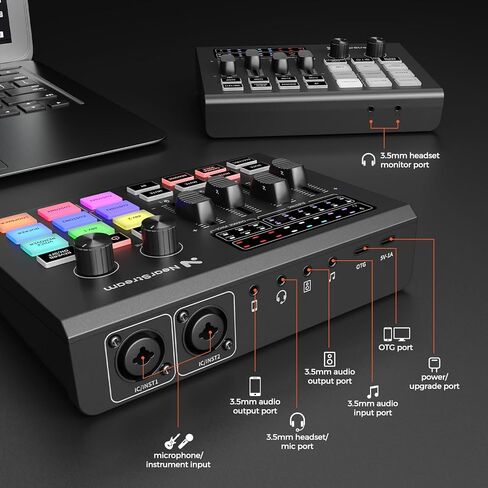 NearStream Gaming Audio Mixer & USB Audio Interface, Pro Mic Preamp, Dual XLR/6.35mm Inputs, 48V Phantom Power, RGB, Voice Changer, Sound Pads, Loopback for Podcast, Streaming & Music (AMIX20U) in Saudi Arabia