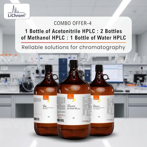 HPLC Mobile Phase Combo Offer LiChrom - 04, Case of 1X4L Acetonitrile HPLC, 2X4L Methanol HPLC and 1X4L Water HPLC in Saudi Arabia