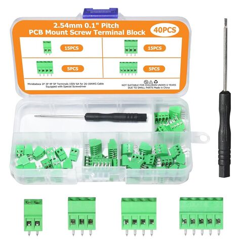 40pcs 2.54mm 0.1" Pitch PCB Mount Screw Terminal Block Connector, 2P 3P 4P 5P Terminals Blocks 150V 6A for 26-18AWG Cable, tinned Brass Circuit-Board Mount Screw terminals, Mount Wire Terminal in Saudi Arabia