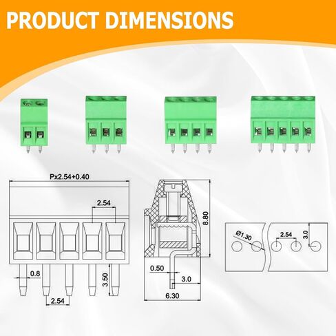 40pcs 2.54mm 0.1" Pitch PCB Mount Screw Terminal Block Connector, 2P 3P 4P 5P Terminals Blocks 150V 6A for 26-18AWG Cable, tinned Brass Circuit-Board Mount Screw terminals, Mount Wire Terminal in Saudi Arabia