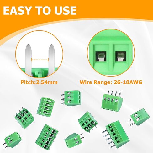 40pcs 2.54mm 0.1" Pitch PCB Mount Screw Terminal Block Connector, 2P 3P 4P 5P Terminals Blocks 150V 6A for 26-18AWG Cable, tinned Brass Circuit-Board Mount Screw terminals, Mount Wire Terminal in Saudi Arabia