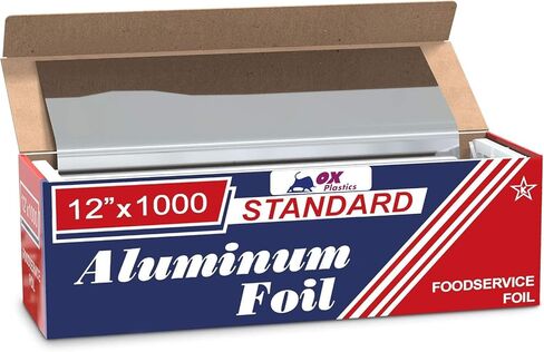 Ox Plastics Standard Premium Aluminum Foil | 12"x1000 Feet Long | Industrial Size and Strength | Commercial Grade & Length Foil Wrap for Food Service Industry and Home Use| Strong Silver (1 Pack) in Kuwait