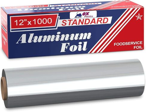 Ox Plastics Standard Premium Aluminum Foil | 12"x1000 Feet Long | Industrial Size and Strength | Commercial Grade & Length Foil Wrap for Food Service Industry and Home Use| Strong Silver (1 Pack) in Kuwait