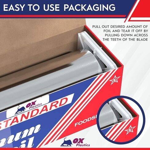 Ox Plastics Standard Premium Aluminum Foil | 12"x1000 Feet Long | Industrial Size and Strength | Commercial Grade & Length Foil Wrap for Food Service Industry and Home Use| Strong Silver (1 Pack) in Saudi Arabia