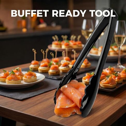 24 Pack Plastic Tongs for Serving, 9 Inch Disposable & Reusable Food Tongs with Scalloped Tips, Heavy Duty for BBQ, Catering, Buffet, Parties, Bulk Food Service (Black) in Saudi Arabia