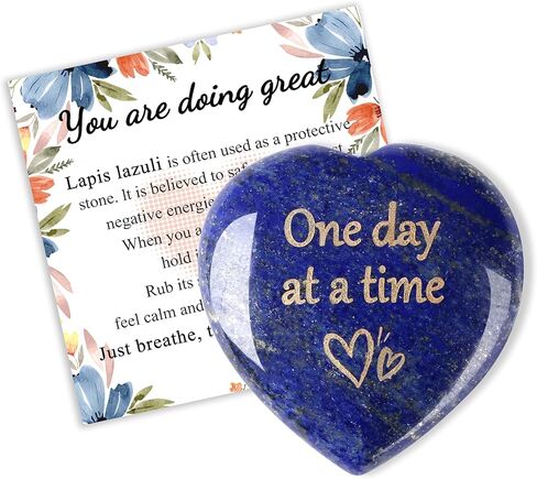 QINJIEJIE Rose Quartz Crystals Thinking of You Gifts for Women You Got This One Day At A Time Heart Worry Stones Sobriety Encouragement Mom Gift Heart Decor Pink Gifts for Women in Saudi Arabia